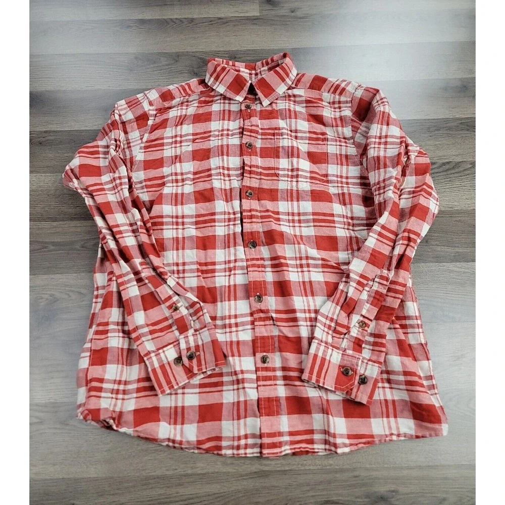 The North Face Linen Blend Button Down Shirt Large Red Plaid Collared Camp Mens